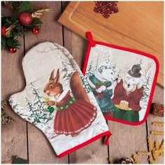 Набор кух. "Зимнее волшебство" варежка-прих.20х28см, прихватка 19х19,100% хл,ватин 250г/м2 6535963 Этель