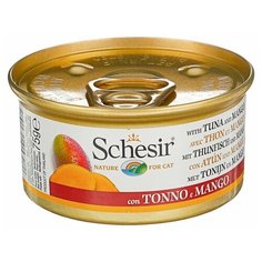 Влажный корм для кошек Schesir с тунцом, с манго 10 шт. х 75 г (кусочки в желе)