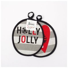Прихватка Доляна 17х17 см Holly Jolly красный/черный