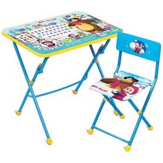 Комплект Nika стол + стул Маша и Медведь c азбукой №2 (КУ1/2) 60x45 см голубой/розовый