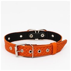 Ошейник кожаный Пижон усиленный капроном, с полукольцом, 55*3 см, ОШ 30-57 см, рыжий