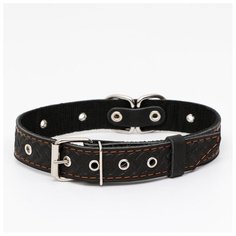 Ошейник кожаный Пижон усиленный капроном, с полукольцом, 55*3 см, ОШ 30-57 см, черный