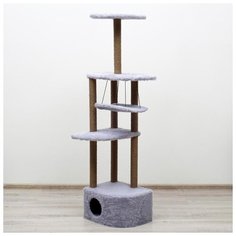 Комплекс-когтеточка Пижон угловой с гамаком, 48*48*171 см, джут, искусственный мех, серый