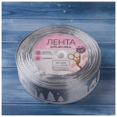 Лента Арт Узор атласная Домики 25 мм, 23 м серый