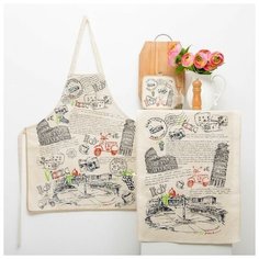 Кухонный набор Италия фартук 60х70см/прихватка 18х18см/полотенце 40х60см, лён50%, хл. 50% 3504471 Гранд Стиль