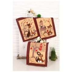 Набор вафельных полотенец Кошка 45х60 см - 3 шт (в коробке), коричневый, 170 гр/м, хл100% 4161783 Domo Vita