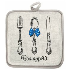 Прихватка Приборы с синим бантиком 18х18 полулён шелкография, 160г/м 2515562 Гранд Стиль