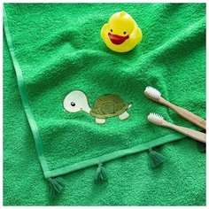 Полотенце с кисточками Крошка Я "Черепашка" 50*90 см, цв.зеленый, 100% хлопок, 320 гр/м2 6963555