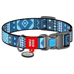 Ошейник WAU DOG Nylon с адресником и пластиковой пряжкой-фастекс 20 мм S, обхват шеи 24-40 см этно синий