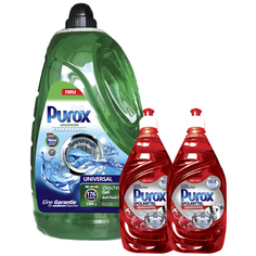 Набор Clovin: Гель для стирки Purox Universal 5,3л +2шт. Гель для мытья посуды Purox Гранат 650 мл