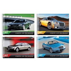 Альбом для рисования, А4, 40 листов, спираль, обложка картон, HATBER, 205х300 мм, "Престижные авто", 40А4Всп, A028216