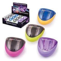 Точилка BRAUBERG "Space", 2 отверстия для чернографитных карандашей (в том числе утолщенных), резиновый упор, с контейнером, ассорти, 223589