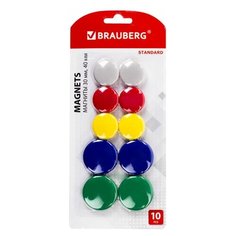 Магниты BRAUBERG "STANDARD", НАБОР 30 мм - 6 шт., 40 мм - 4 шт., ассорти, 237471