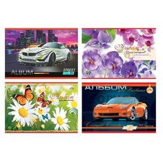 Альбом для рисования, А4, 40 листов, скоба, обложка офсет, АППЛИКА, 202х285 мм, "Автомобили/Цветы", С1184