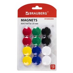 Магниты BRAUBERG "STANDARD" 30 мм, НАБОР 12 шт., ассорти, 237472