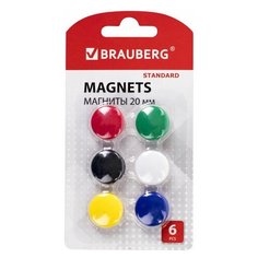 Магниты МАЛОГО ДИАМЕТРА 20 мм, НАБОР 6 шт., ассорти, BRAUBERG "STANDARD", 237469