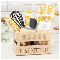 Набор подарочный "Best kitchen" полотенце,варежка-прихватка,кух.лопатка,венчик,губка 7075974 Этель