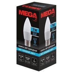 Лампа светодиодная Mega 7W E27 4000K нейт.свет свеча, 4 шт