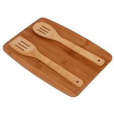 Разделочная доска из бамбука в комплекте с ложкой и лопаткой, 34х21х3 см, Kilux