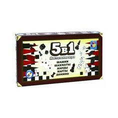 Игра настольная 5в1 1toy Шашки/шахматы/нарды/карты/домино, на магните T12060