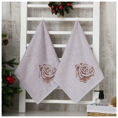 КМП в коробке Амурский тигр 40х70см-2шт, молочный, хлопок 100%, 400г/м2 7108988 Dinosti