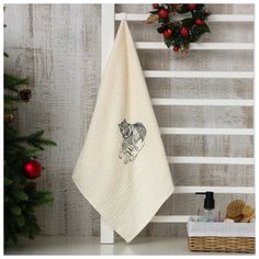 Полотенце махровое (в коробке) Год тигра 50х90 см, белый, хлопок 100%, 400г/м2 7108990 Dinosti