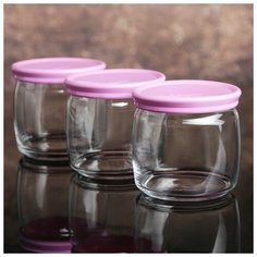 Набор банок (500 мл) для хранения с розовыми крышками в коробке, 3 шт. Pasabahce