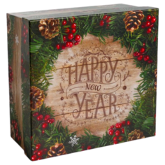 Коробка подарочная Дарите счастье Happy New Year 20 х 11 х 20 см зеленый/коричневый