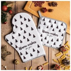 Набор кух. "Warm wishes" варежка-прихватка 20х28см, прихватка 17х17см, 35% х/л,65% п/э 6535946 Доляна