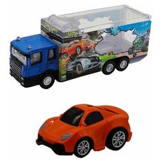 Грузовик + машинка Funky Toys Die-cast, оранжевая, спусковой механизм, 1:60 61052