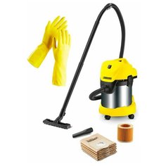 Пылесос для сухой и влажной уборки Karcher WD 3 P Premium + латексные хозяйственные перчатки