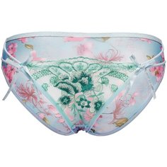 Le Cabaret Трусы трусики-танга низкой посадки с вышивкой Сицилия, размер 40-48, светло-голубой/изумрудно-зеленый