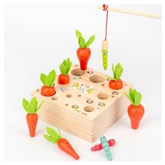 Сортер Морковки и магнитные червячки для малышей по методике М.Монтессори, деревянная развивающая игра для детей Muqiy