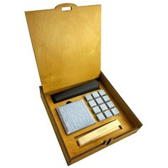 Камни для виски P.C FILIGREE в подарочной деревянной коробке (12 шт., подставки под бокалы из стеатита- 2 шт., щипцы из дерева, мешок из водоотталкивающей ткани)