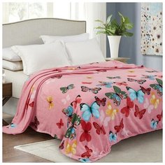 Плед 150х200см рис. Бабочки на розовом, корал-флис 190г/м пэ100% 6948402 Бояртекс