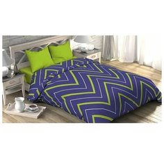 КПБ(комплект постельного белья) Зелëно-синие зигзаги. 2х спальный, поплин Этель