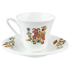 Чашка с блюдцем чайная. Императорский фарфоровый завод. Форма Сад. Рисунок Русские сказки. Сирин. 200 мл.