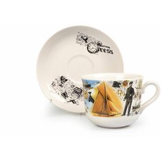 Чашка с блюдцем чайная. Дулевский фарфоровый завод. Форма Ностальгия. Рисунок Джентельмены. 450 мл.