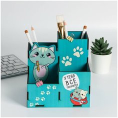 Органайзер для карандашей "Котик" 15 х 15 х 15 см Сима ленд