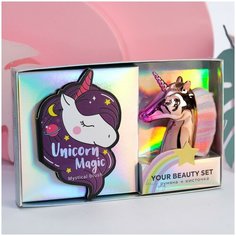 Набор: запечённые румяна и кисть для макияжа "Unicorn Magic" Beauty Fox
