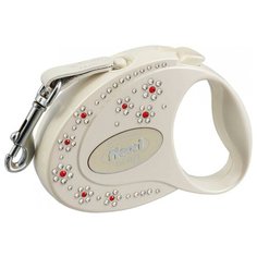 FLEXI GLAM FLOWERS ременной поводок рулетка для животных 3 м размер S Mother of Pearl цветы-стразы (1 шт)