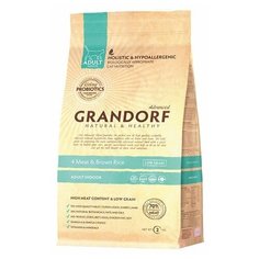 Сухой корм для кошек живущих в помещении Grandorf гипоаллергенный, 4 мяса, с бурым рисом 2 кг