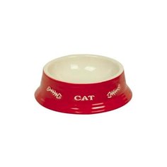Миска керамическая с рисунком "Cat" (красная), 14x4,8 см Nobby