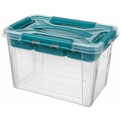 ЯЩИК УНИВЕРСАЛЬНЫЙ С ЗАМКАМИ И ВСТАВКОЙ- ОРГАНАЙЗЕРОМ "GRAND BOX", 290х190х180ММ, 6,65Л (Голубой) Econova