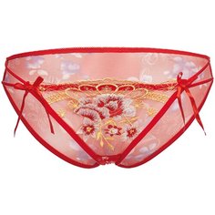 Le Cabaret Трусы трусики-танга низкой посадки с вышивкой Сицилия, размер 40-48, ярко-красный/желтый