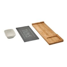 Набор для сервировки из 3х предметов: тарелка из сланца, миска фарфоровая, подставка из бамбука Kilux