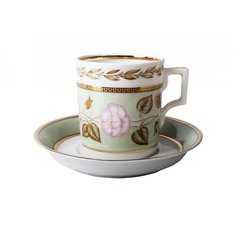 Чашка с блюдцем чайная. Императорский фарфоровый завод. Форма Гербовая. Рисунок Нефритовый фон 1. 220 мл.