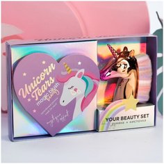 Набор: запечённые румяна и кисть для макияжа "Unicorn Tears" Beauty Fox