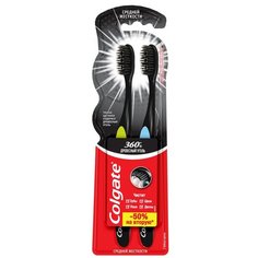 Зубная щетка Colgate 360° Древесный уголь 1+1, разноцветный, 2 шт.