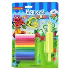 Мягкий пластилин с формочками и скалкой Bondibon, 12 цветов (арт. ST-100-12+2SM)